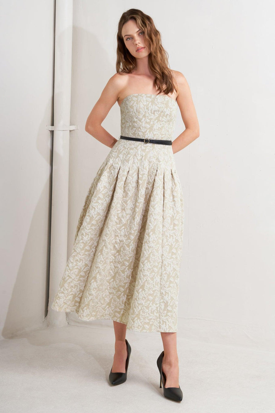 WHISPER LEAF WOVEN MIDI DRESS - Glamourous Grace