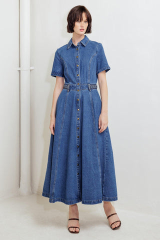 HIDDEN SMILE DENIM MIDI RESS - Glamourous Grace