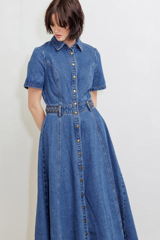 HIDDEN SMILE DENIM MIDI RESS - Glamourous Grace