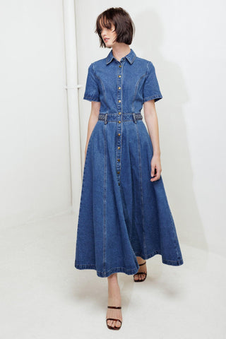 HIDDEN SMILE DENIM MIDI RESS - Glamourous Grace