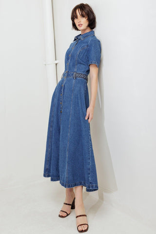 HIDDEN SMILE DENIM MIDI RESS - Glamourous Grace