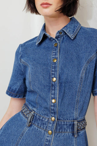 HIDDEN SMILE DENIM MIDI RESS - Glamourous Grace