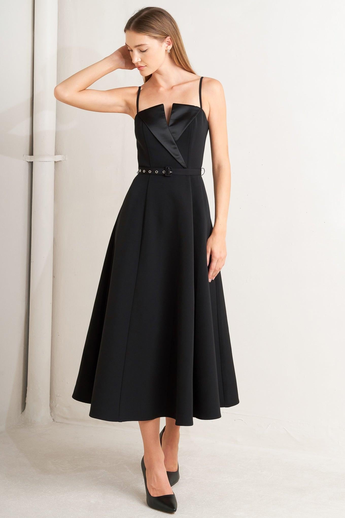 MIDNIGHT TUX WOVEN MIDI DRESS - Glamourous Grace