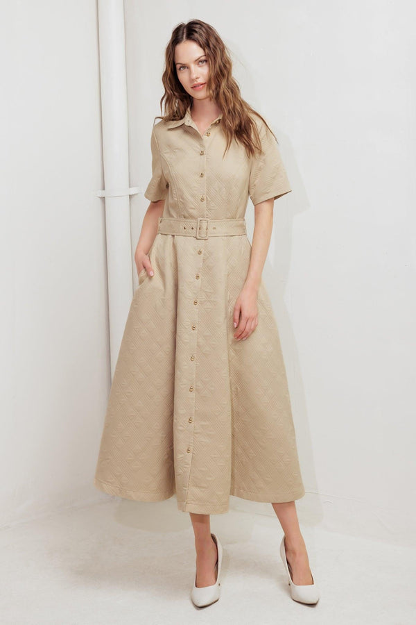 NEUTRAL CHIC WOVEN MIDI DRESS - Glamourous Grace