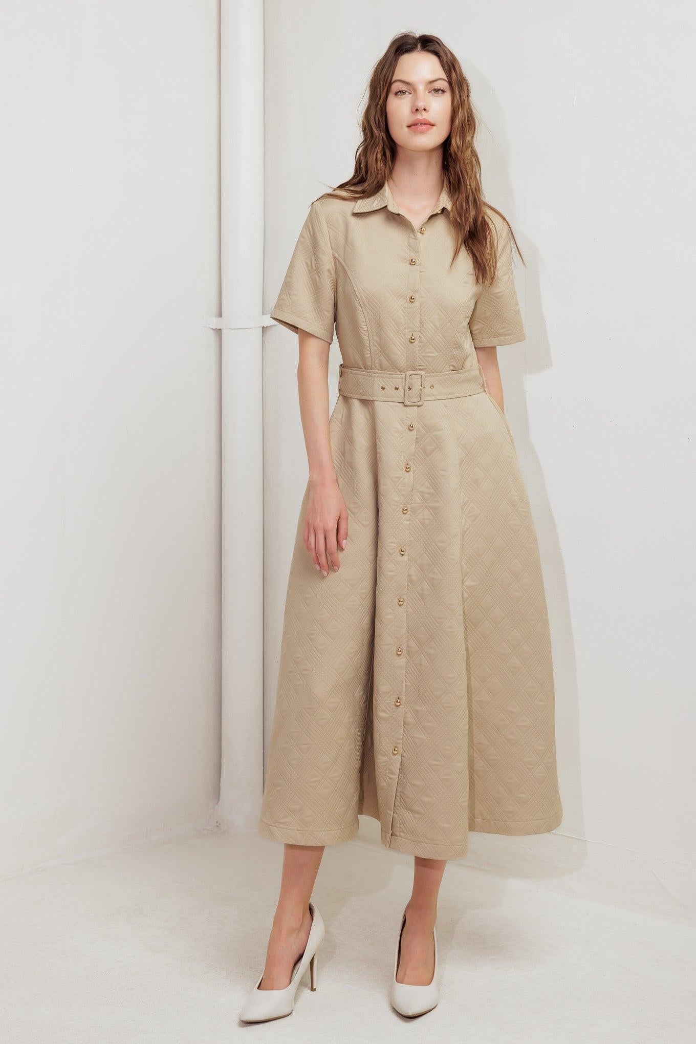 NEUTRAL CHIC WOVEN MIDI DRESS - Glamourous Grace