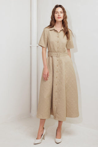NEUTRAL CHIC WOVEN MIDI DRESS - Glamourous Grace