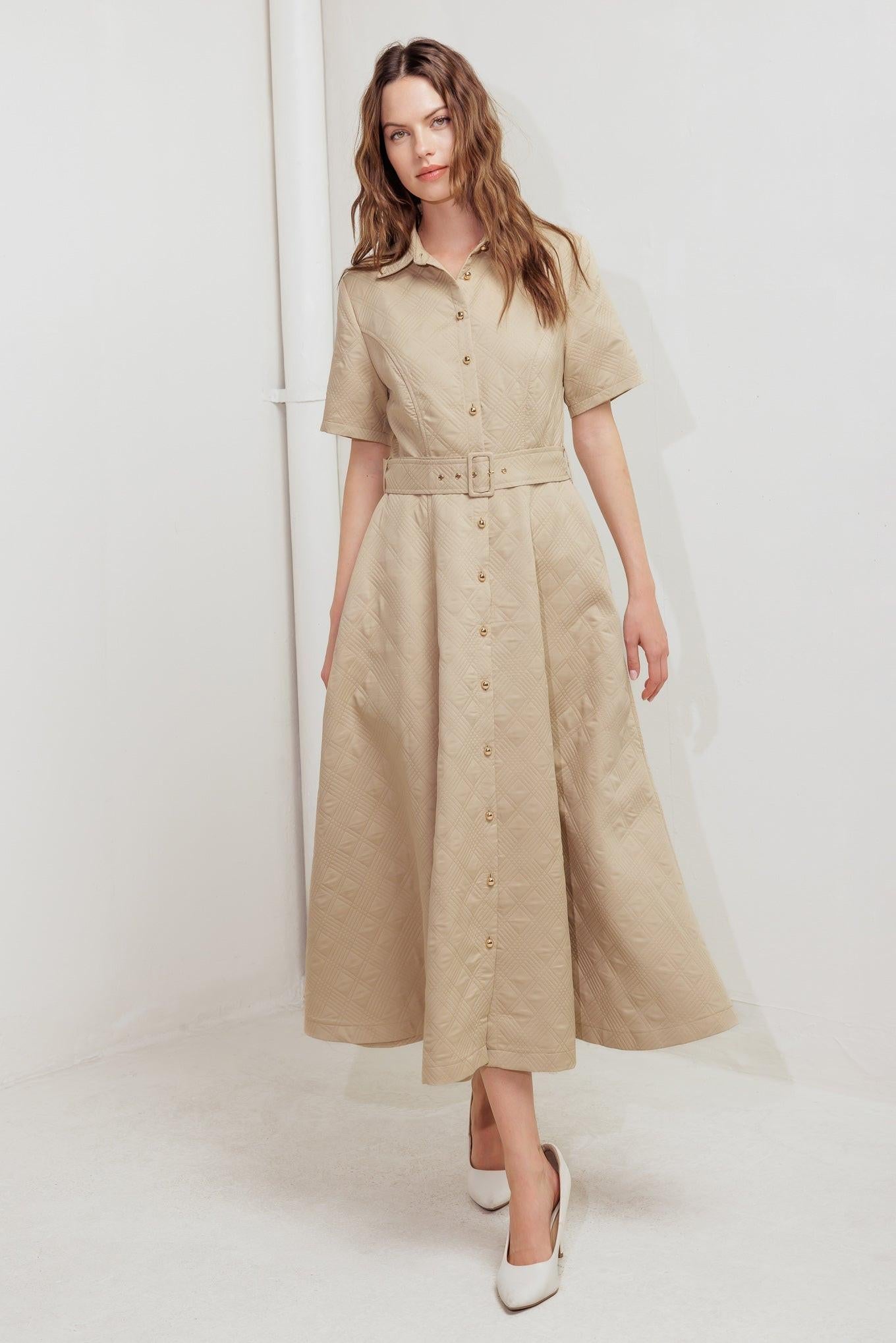 NEUTRAL CHIC WOVEN MIDI DRESS - Glamourous Grace