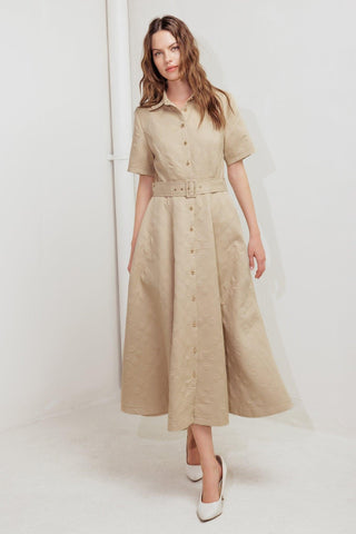 NEUTRAL CHIC WOVEN MIDI DRESS - Glamourous Grace