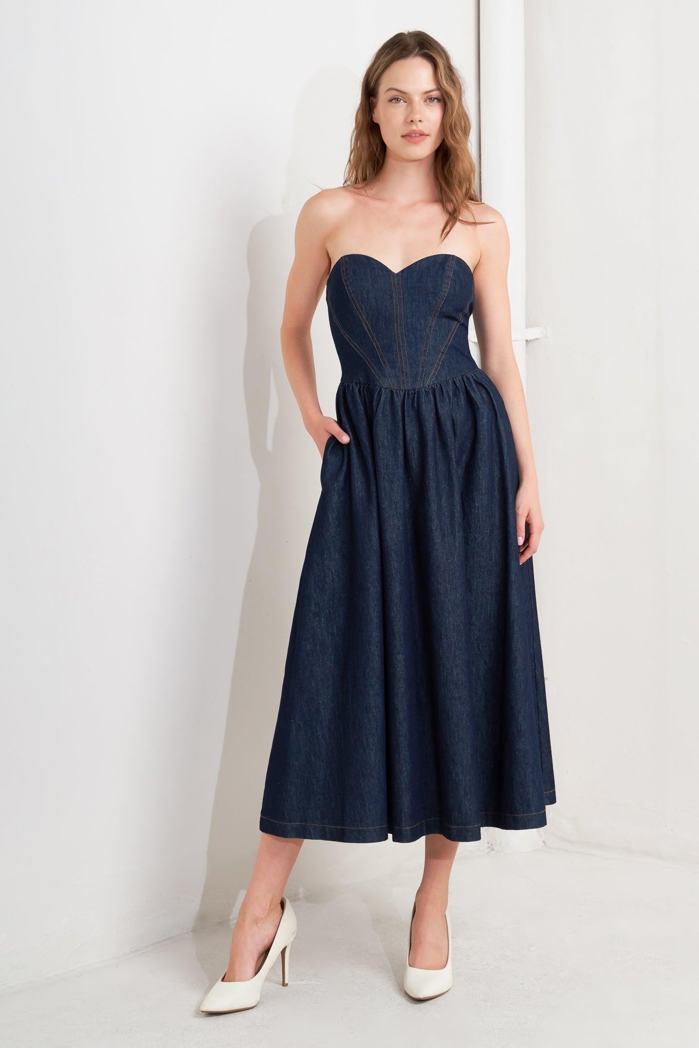 VINTAGE SIREN DENIM MIDI DRESS - Glamourous Grace