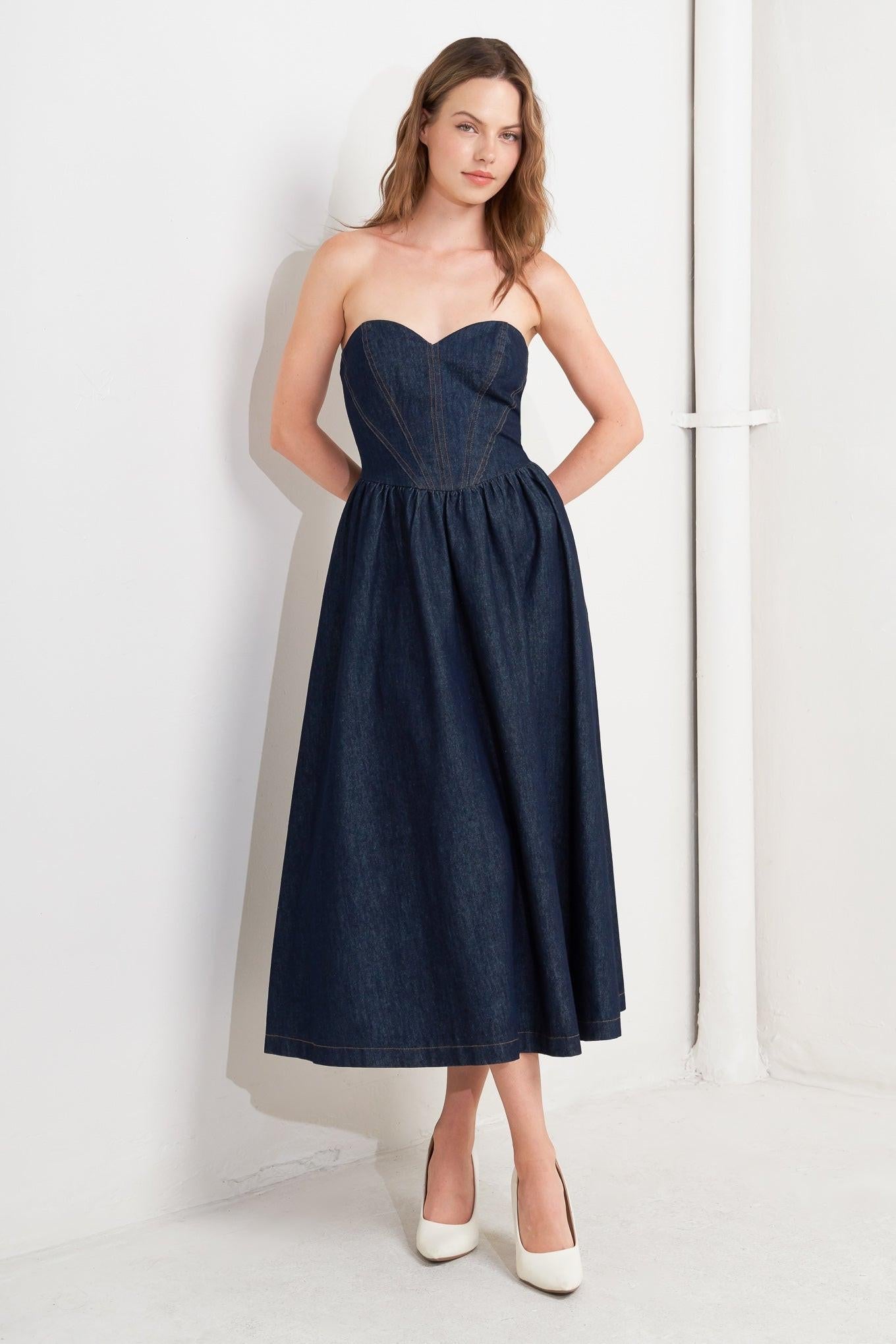 VINTAGE SIREN DENIM MIDI DRESS - Glamourous Grace