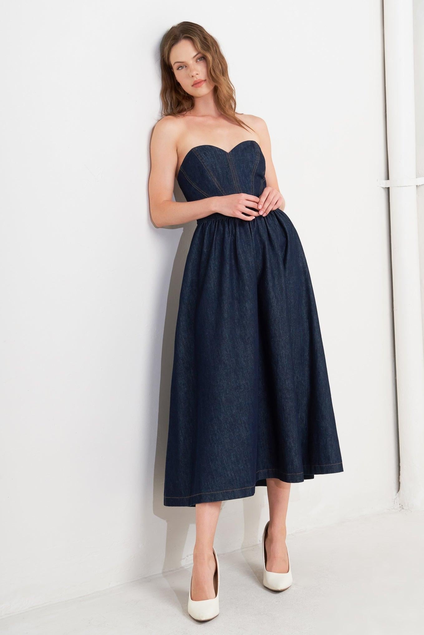 VINTAGE SIREN DENIM MIDI DRESS - Glamourous Grace