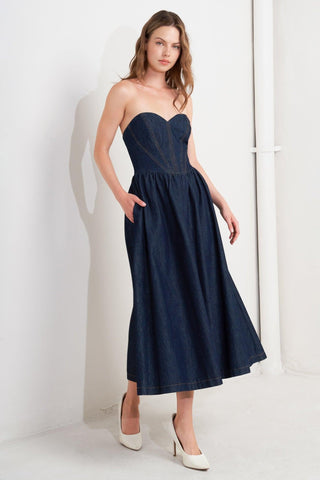 VINTAGE SIREN DENIM MIDI DRESS - Glamourous Grace