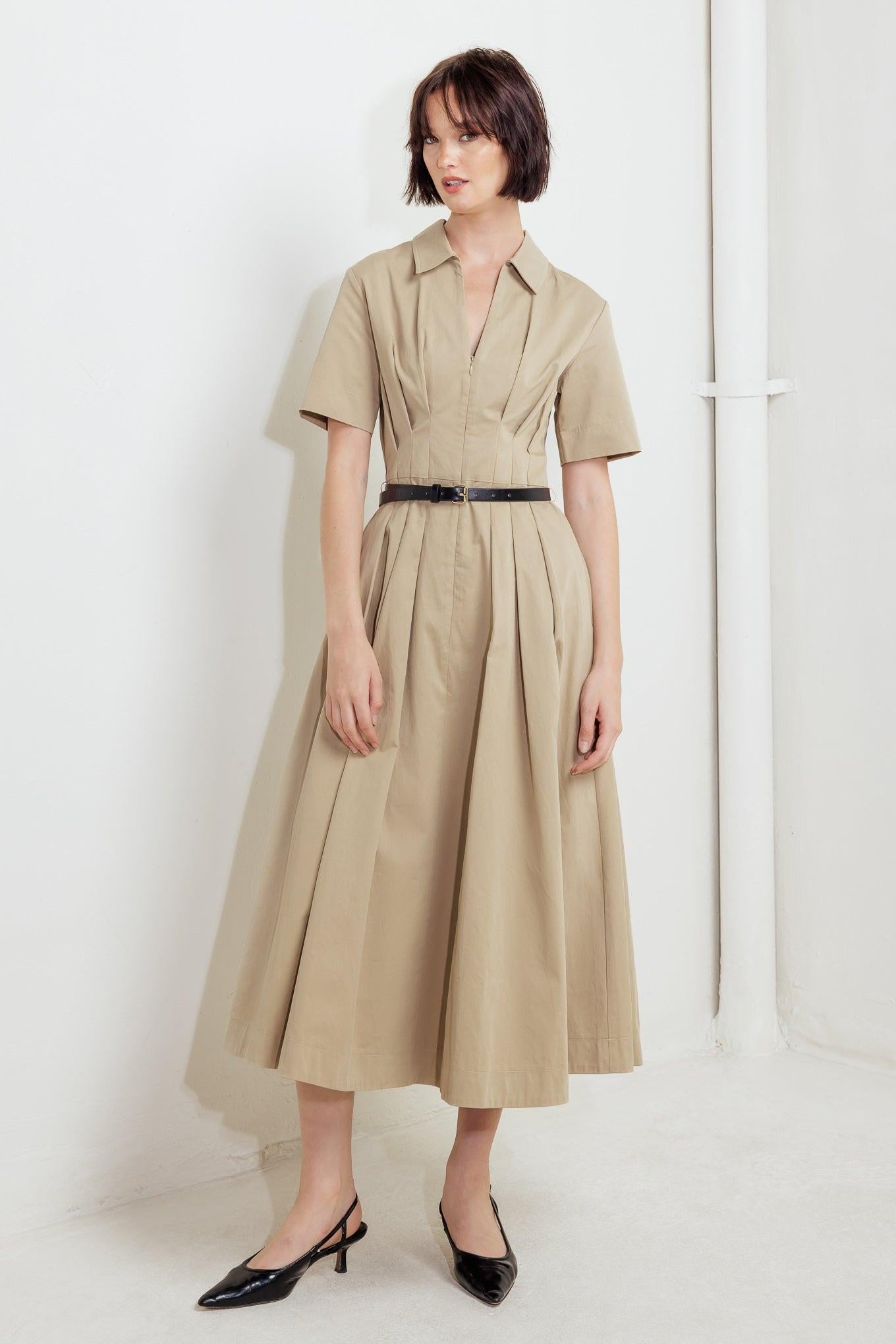 QUIET ROMANCE TAN WOVEN MIDI DRESS - Glamourous Grace