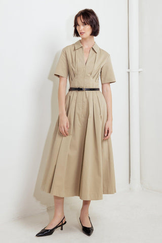QUIET ROMANCE TAN WOVEN MIDI DRESS - Glamourous Grace