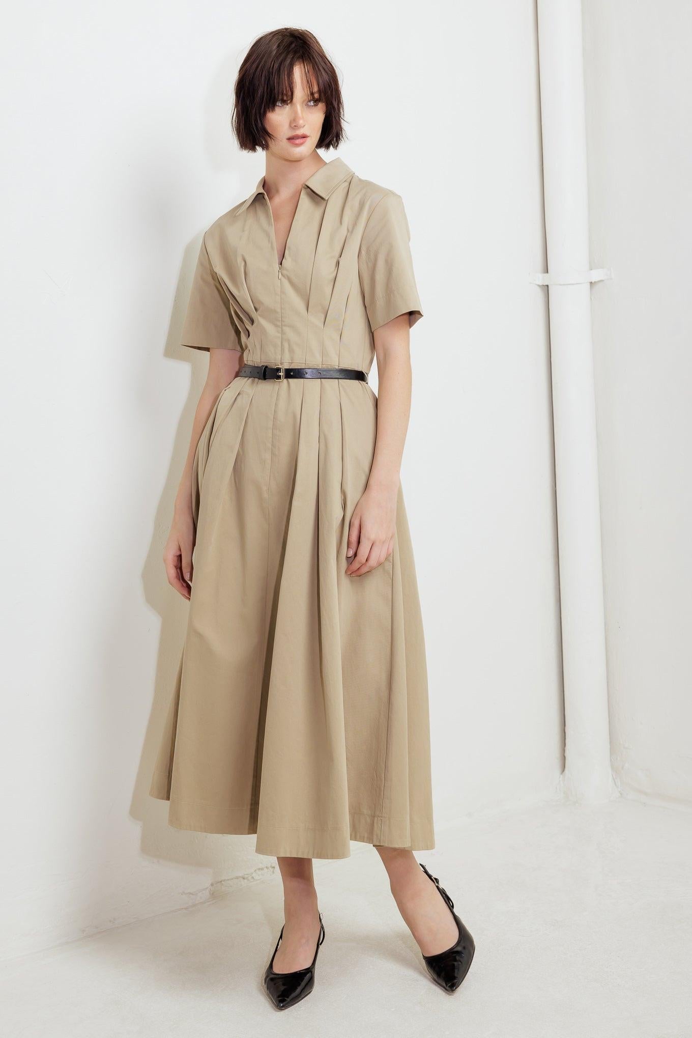 QUIET ROMANCE TAN WOVEN MIDI DRESS - Glamourous Grace