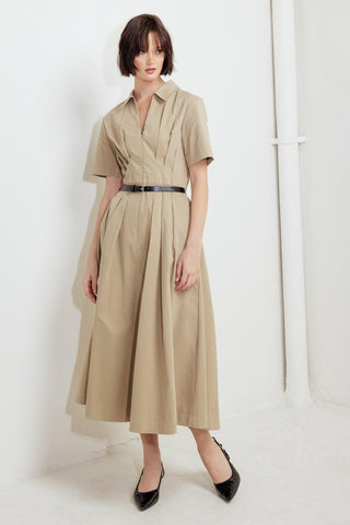 QUIET ROMANCE TAN WOVEN MIDI DRESS - Glamourous Grace