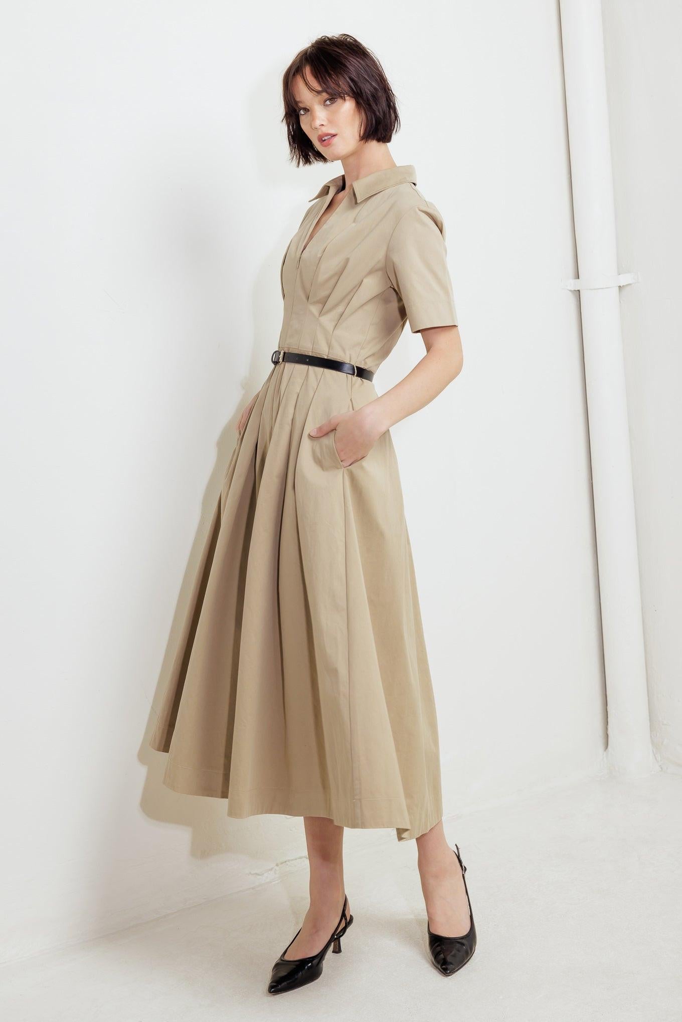 QUIET ROMANCE TAN WOVEN MIDI DRESS - Glamourous Grace
