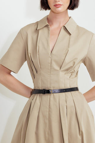 QUIET ROMANCE TAN WOVEN MIDI DRESS - Glamourous Grace