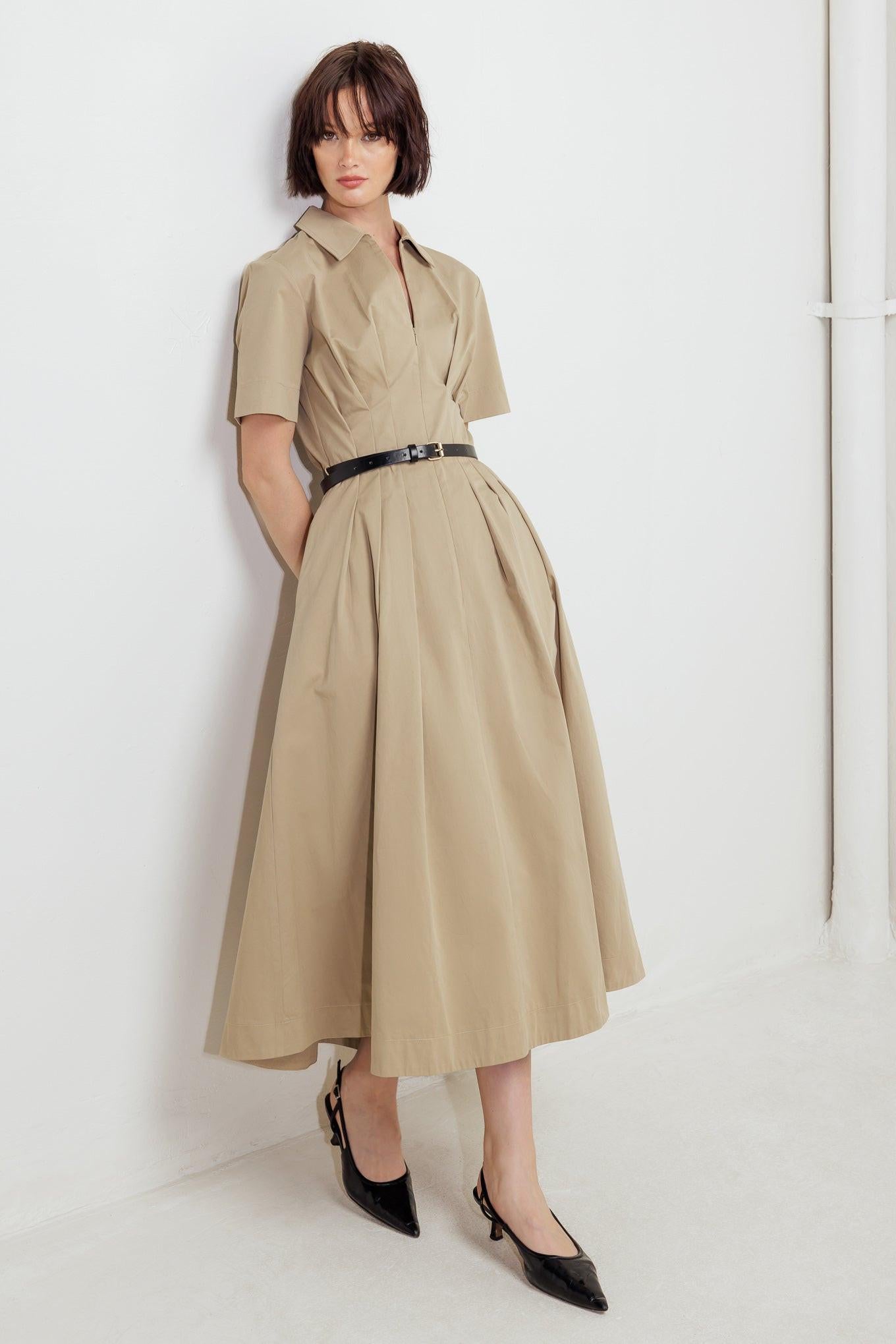 QUIET ROMANCE TAN WOVEN MIDI DRESS - Glamourous Grace