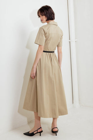 QUIET ROMANCE TAN WOVEN MIDI DRESS - Glamourous Grace