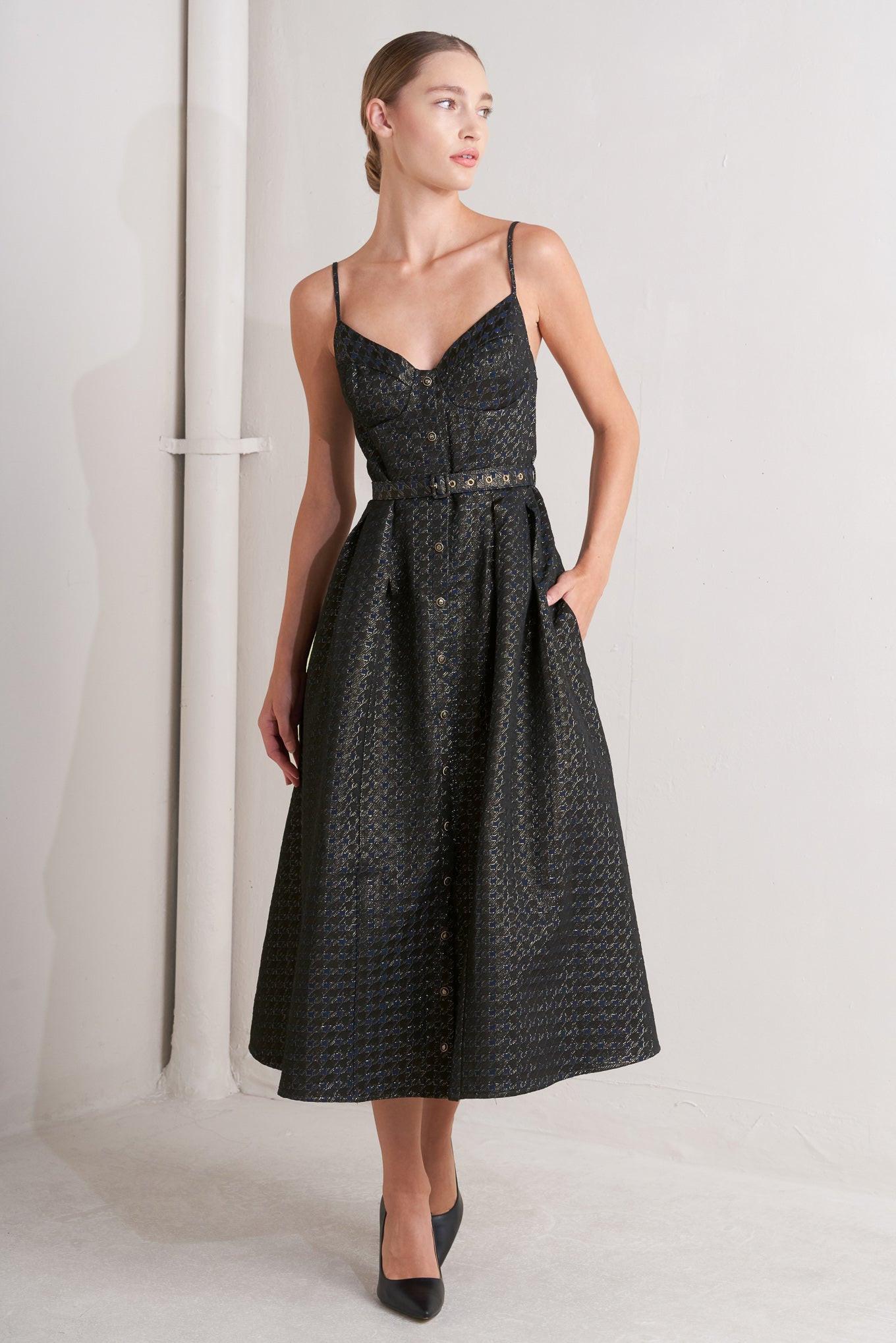 NOIR TAPESTRY WOVEN MIDI DRESS - Glamourous Grace