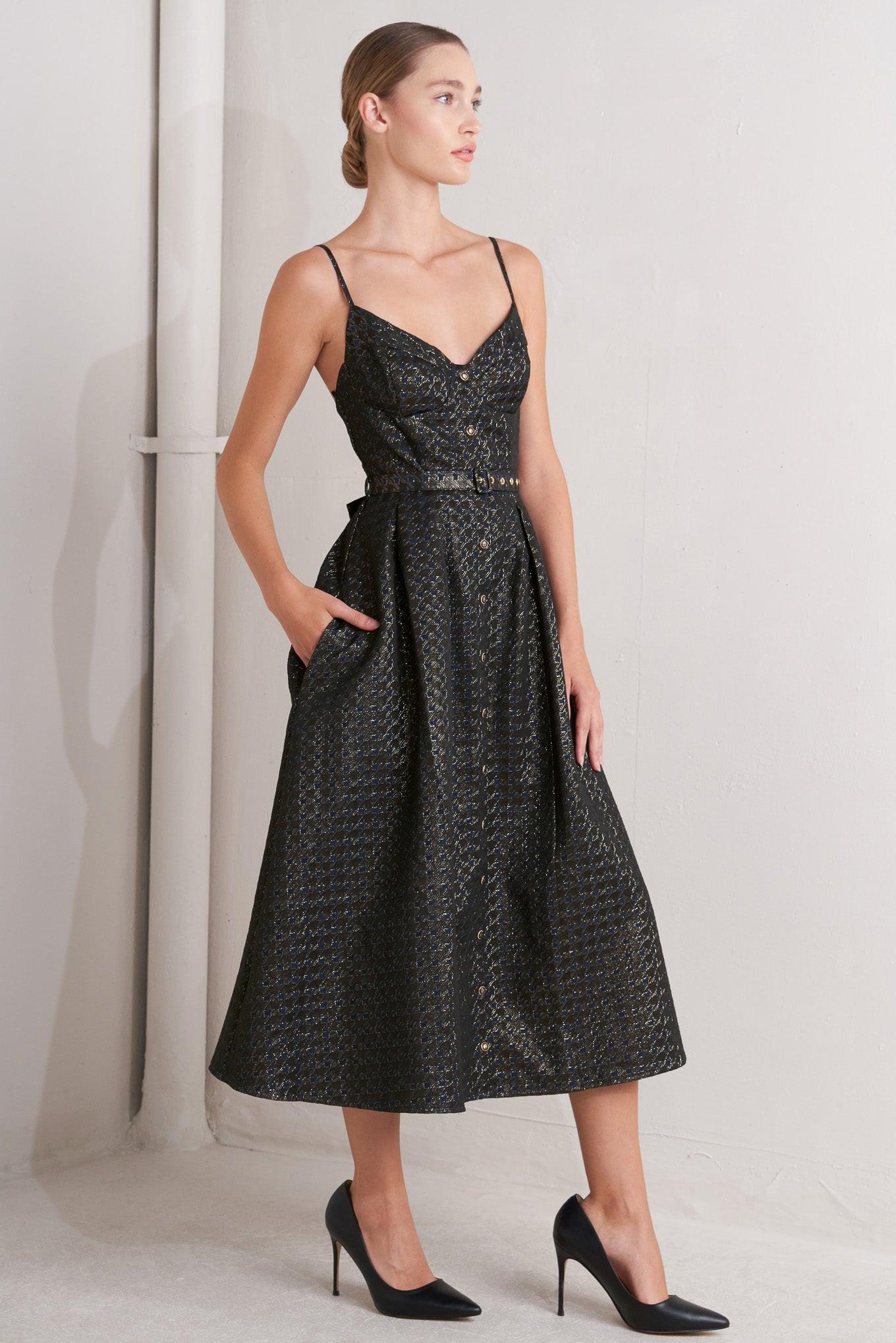NOIR TAPESTRY WOVEN MIDI DRESS - Glamourous Grace