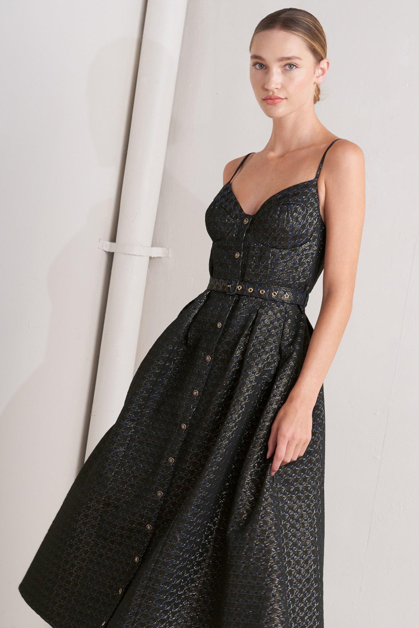 NOIR TAPESTRY WOVEN MIDI DRESS - Glamourous Grace