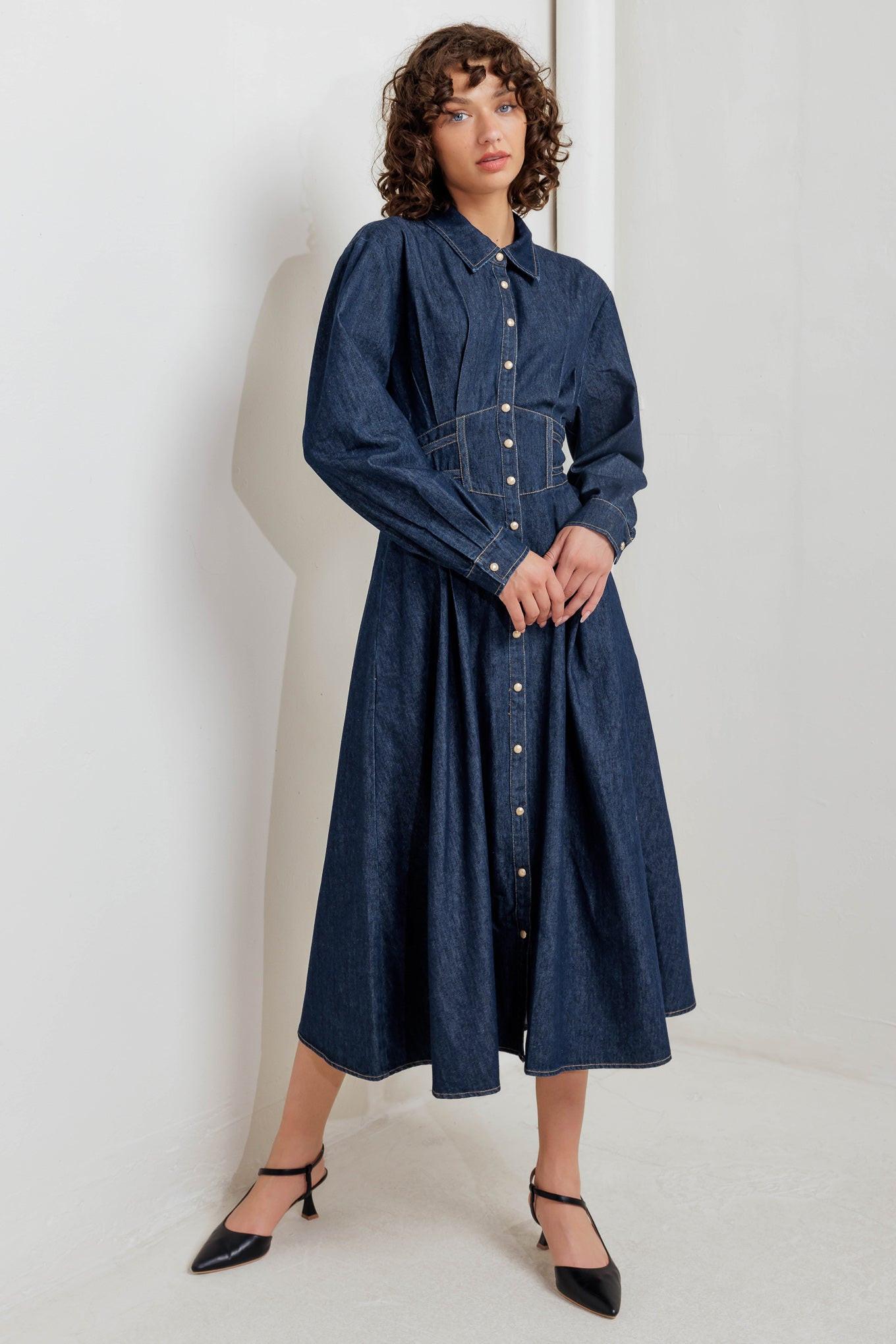 VINTAGE BLUES DENIM MIDI DRESS - Glamourous Grace