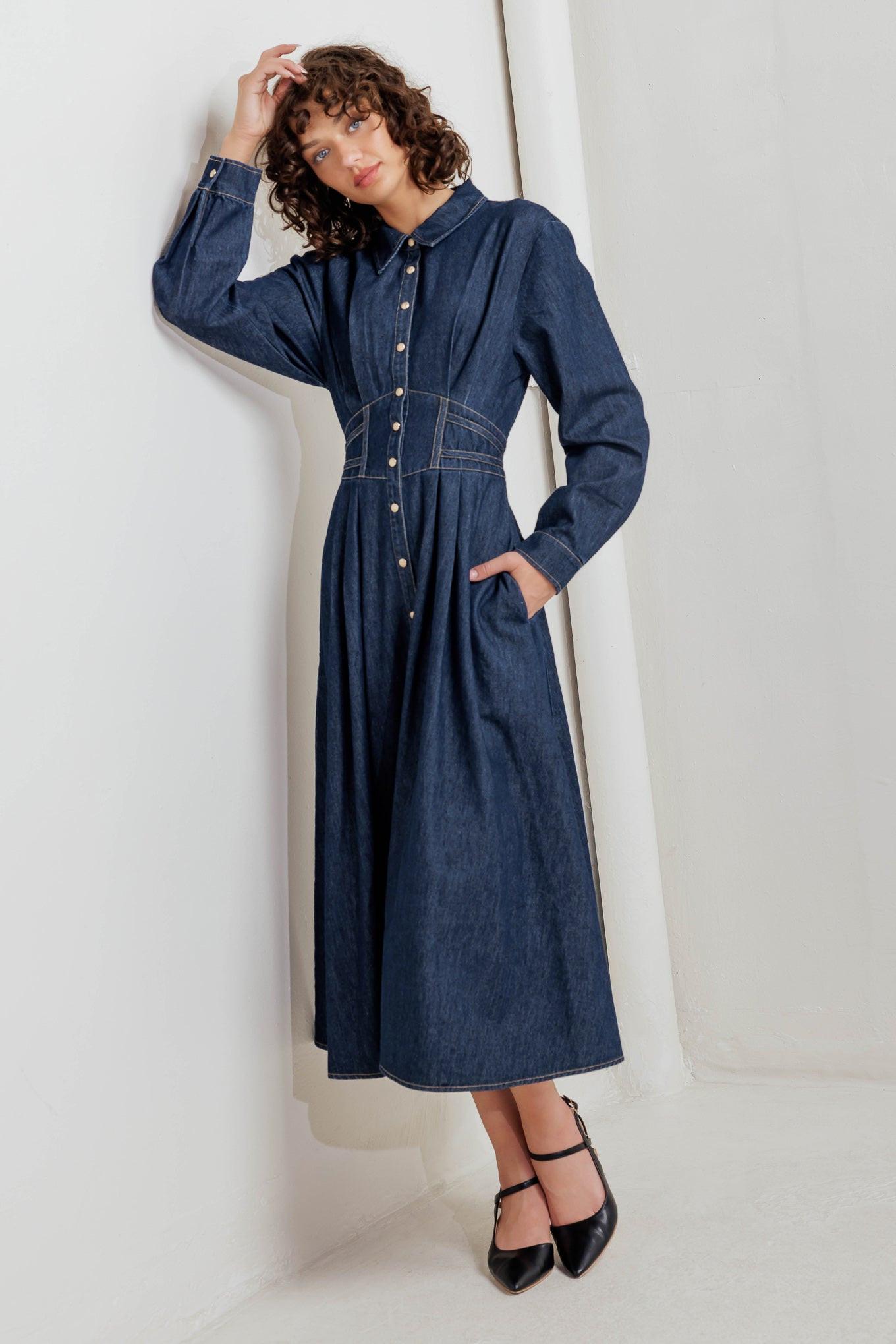 VINTAGE BLUES DENIM MIDI DRESS - Glamourous Grace