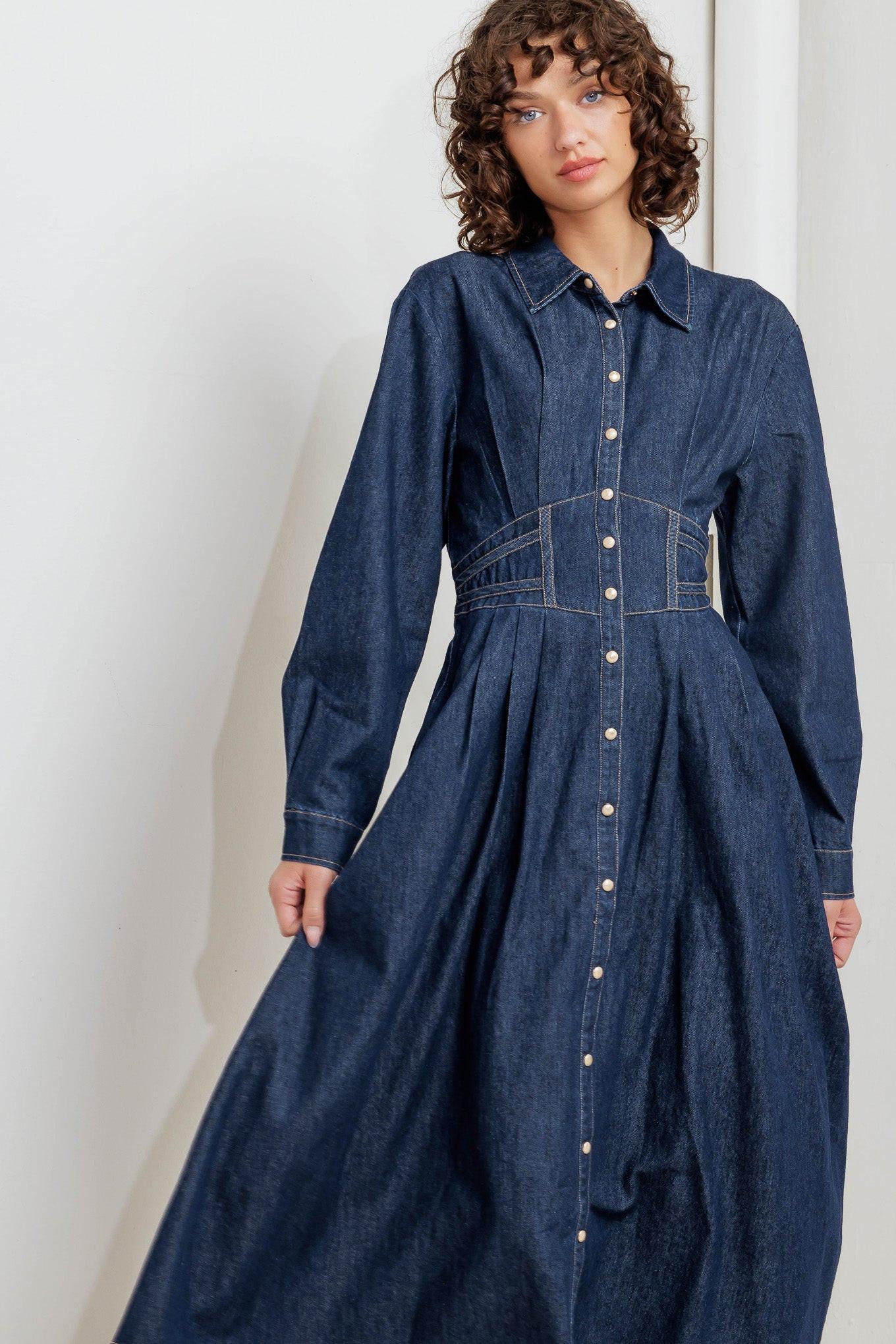 VINTAGE BLUES DENIM MIDI DRESS - Glamourous Grace