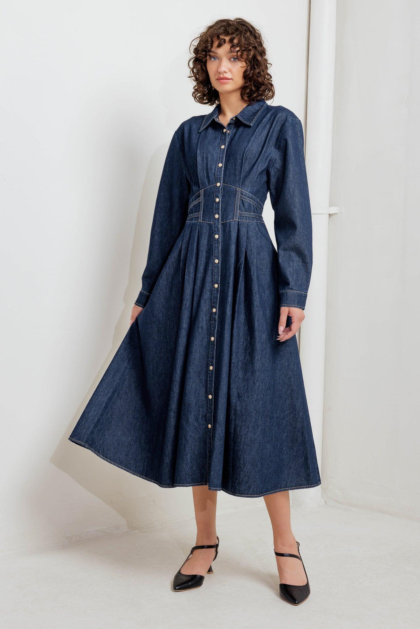 VINTAGE BLUES DENIM MIDI DRESS - Glamourous Grace