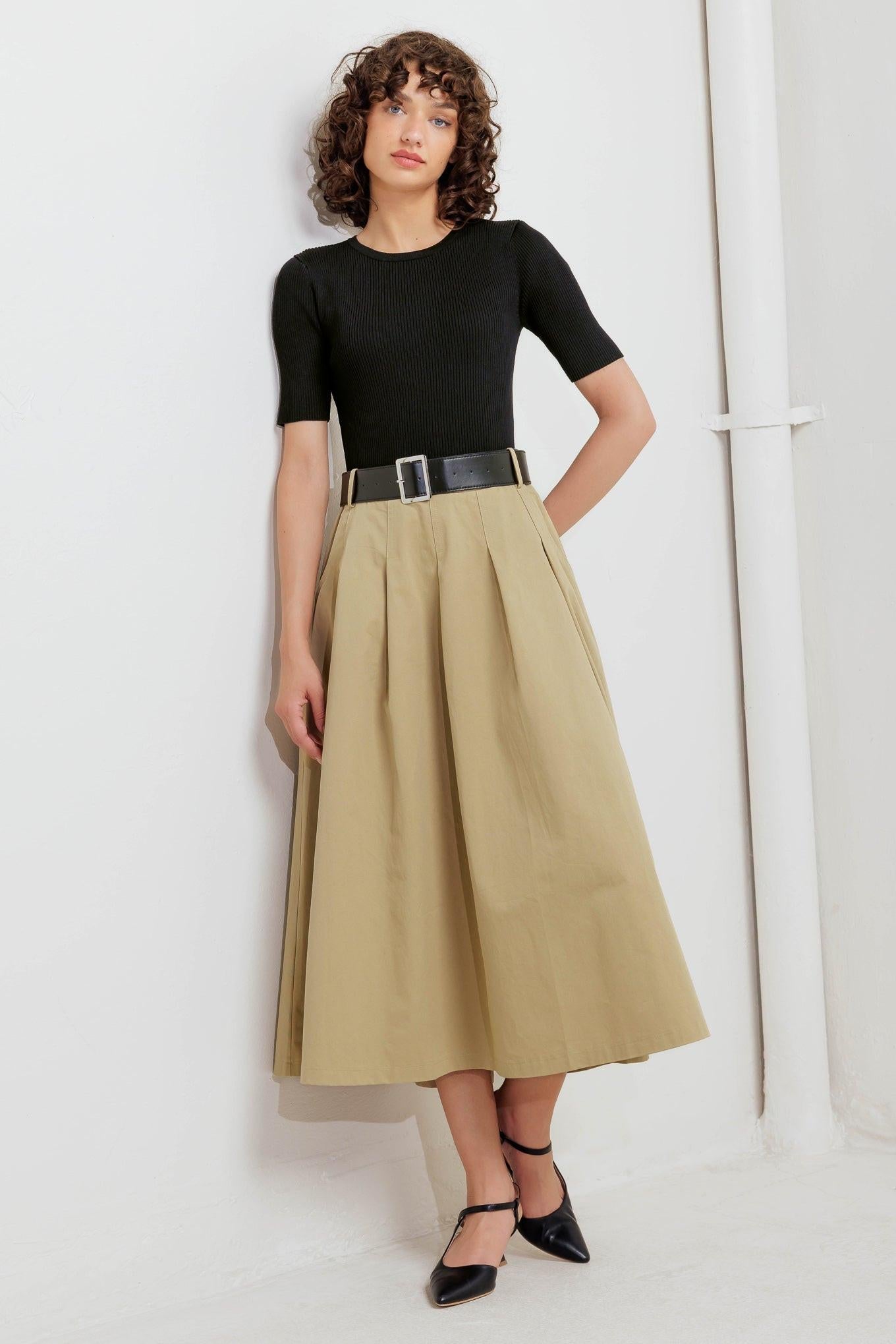 SCULPTED GRACE SWEATER WOVEN TOP AND SKIRT DRESS - Glamourous Grace