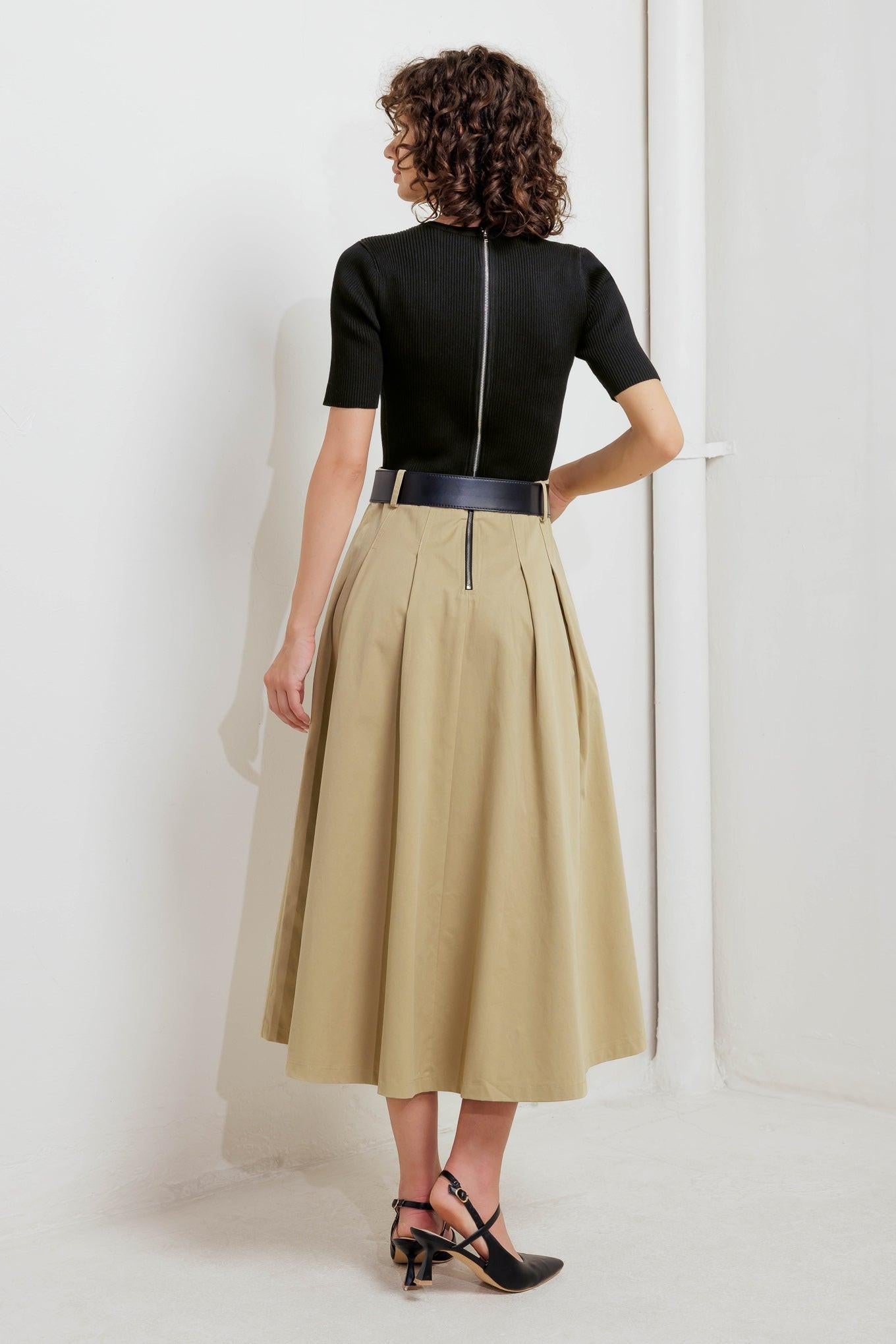 SCULPTED GRACE SWEATER WOVEN TOP AND SKIRT DRESS - Glamourous Grace
