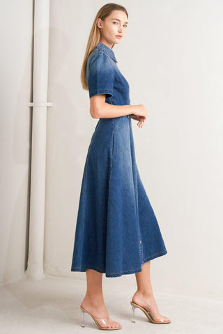 ELEGANT TOUCH DENIM MIDI DRESS - Glamourous Grace