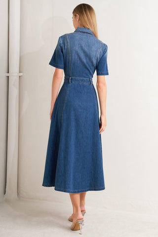 ELEGANT TOUCH DENIM MIDI DRESS - Glamourous Grace