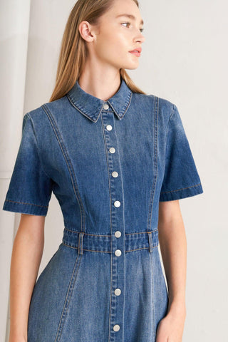 ELEGANT TOUCH DENIM MIDI DRESS - Glamourous Grace