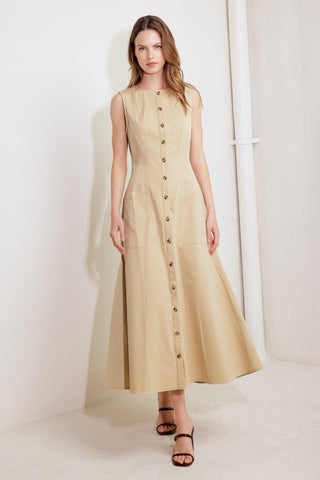 NATURE’S GENTLE SONG BEIGE WOVEN MIDI DRESS - Glamourous Grace