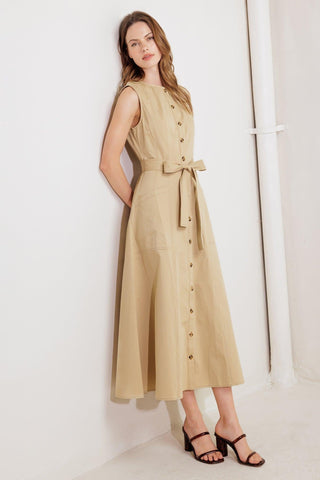 NATURE’S GENTLE SONG BEIGE WOVEN MIDI DRESS - Glamourous Grace