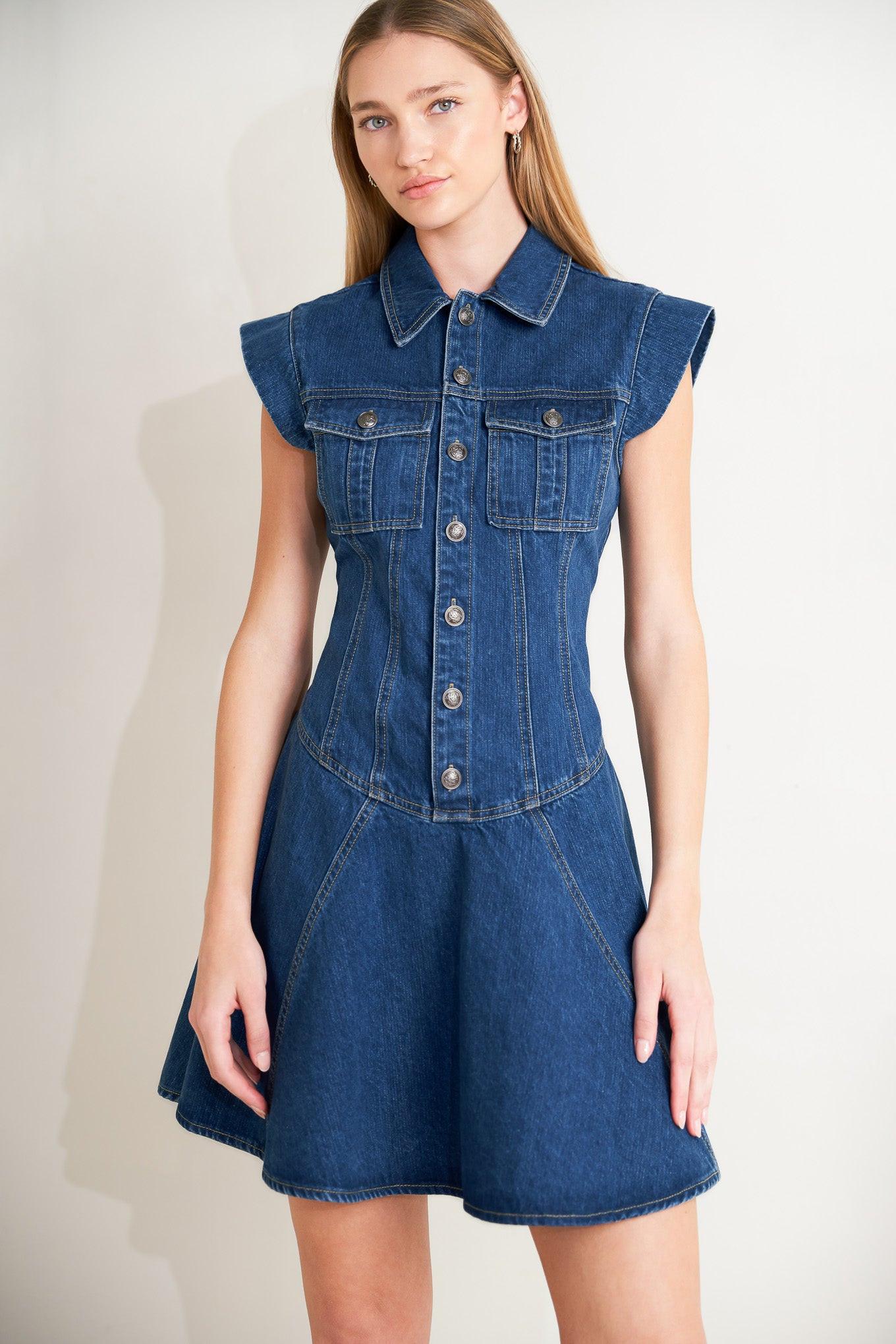 BLUE CRUSH DENIM MINI DRESS - Glamourous Grace