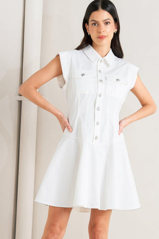 CONFIDENTLY YOURS WHITE WOVEN MINI DRESS - Glamourous Grace
