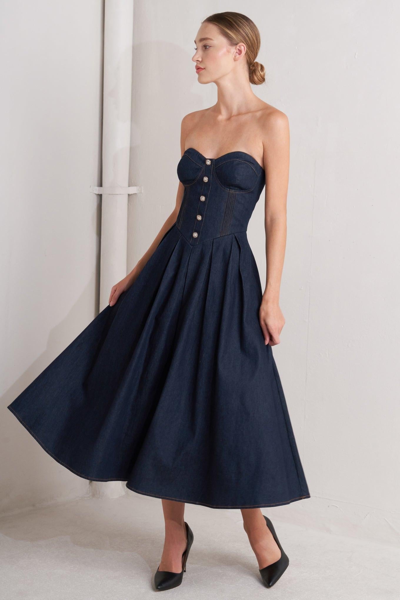 URBAN CORSET DENIM MIDI DRESS - Glamourous Grace