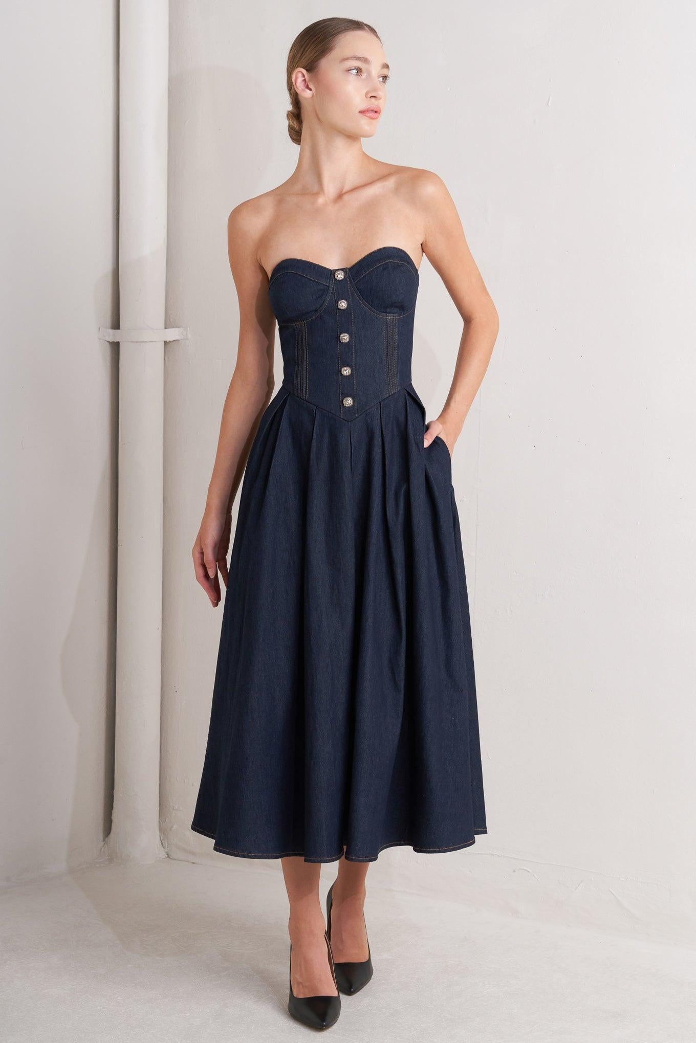 URBAN CORSET DENIM MIDI DRESS - Glamourous Grace