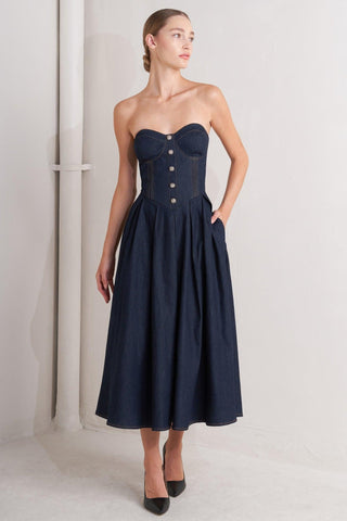 URBAN CORSET DENIM MIDI DRESS - Glamourous Grace