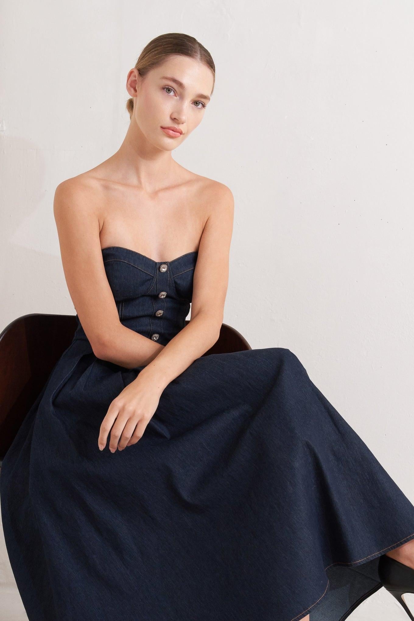 URBAN CORSET DENIM MIDI DRESS - Glamourous Grace