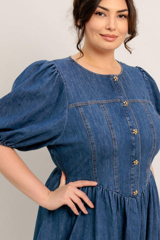 MIDDAY IN BLUE DENIM MIDI DRESS - Glamourous Grace LLC