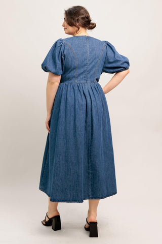 MIDDAY IN BLUE DENIM MIDI DRESS - Glamourous Grace LLC
