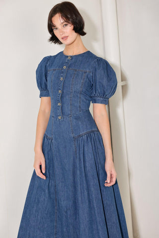 MIDDAY IN BLUE DENIM MIDI DRESS - Glamourous Grace LLC