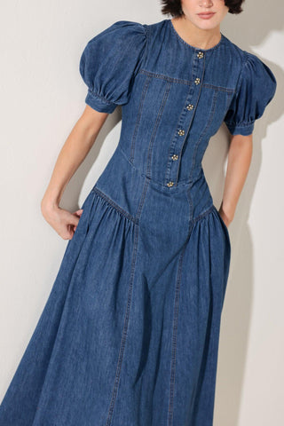 MIDDAY IN BLUE DENIM MIDI DRESS - Glamourous Grace LLC