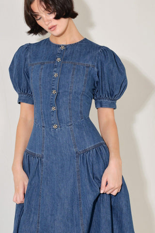 MIDDAY IN BLUE DENIM MIDI DRESS - Glamourous Grace LLC