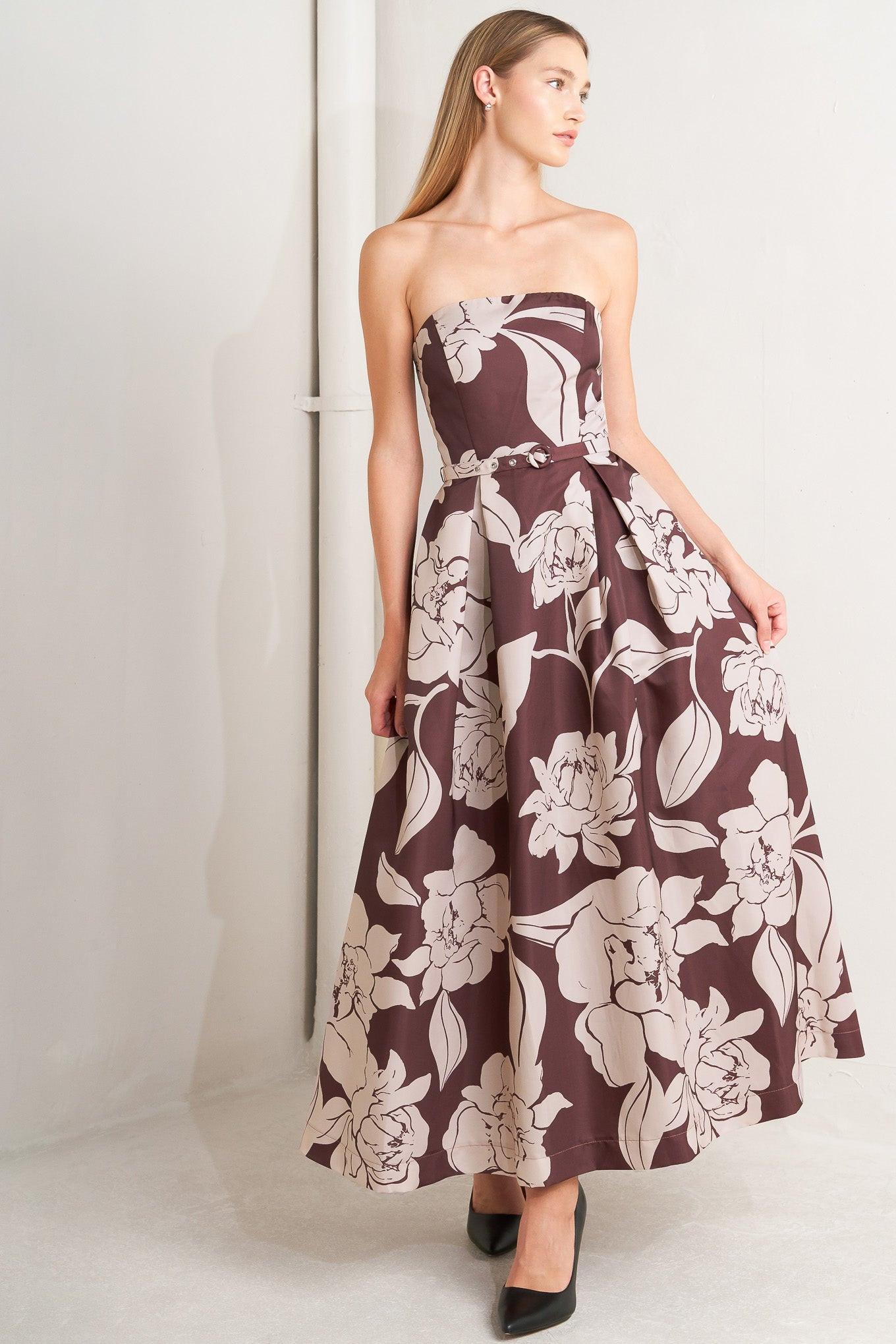 VINTAGE BLOOM STRAPLESS WOVEN MIDI DRESS - Glamourous Grace